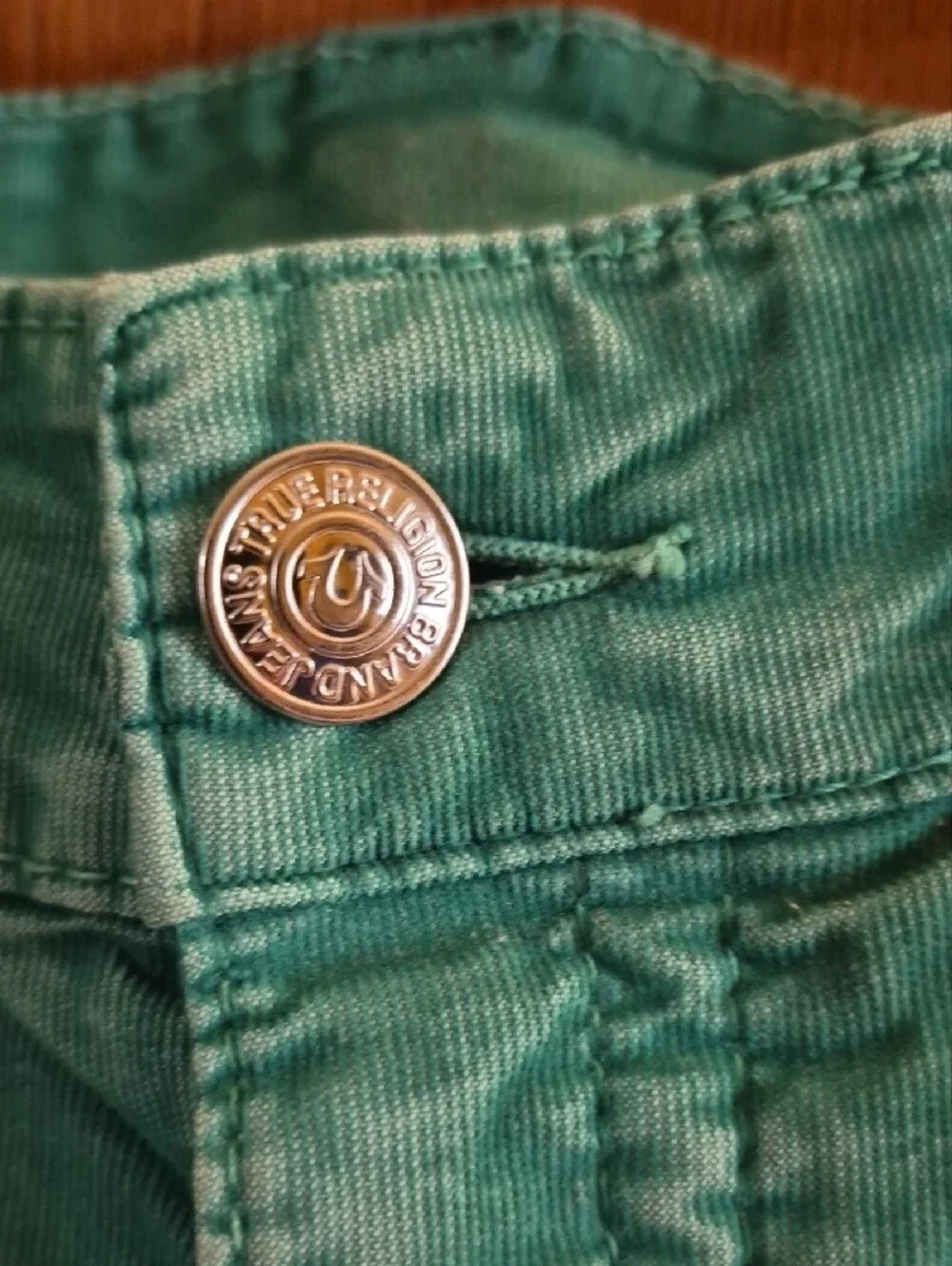 True Religion Green Pants with Metal Logo Button Size 34